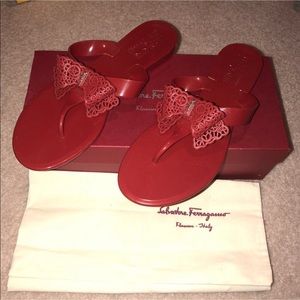 Salvatore Ferragamo Red Pandy Jelly Flip Flops